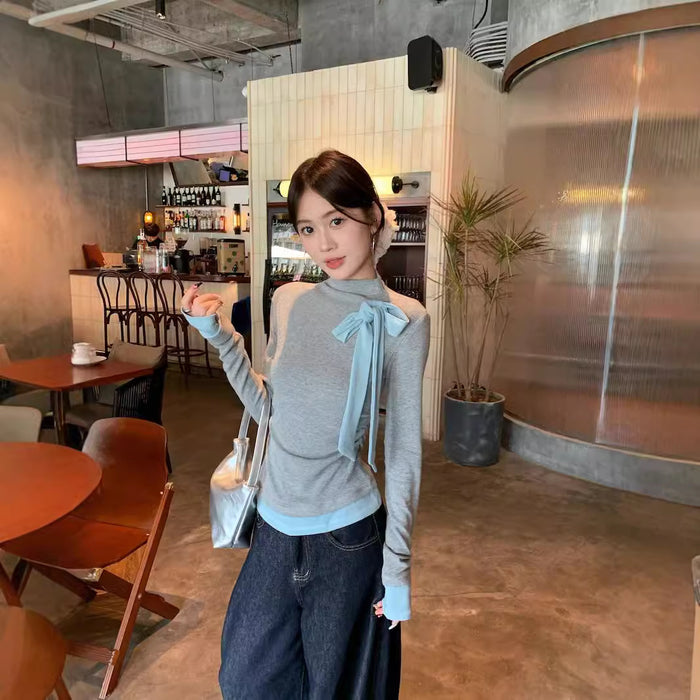 Bow Knot Long Sleeve Top - Fashionnsio