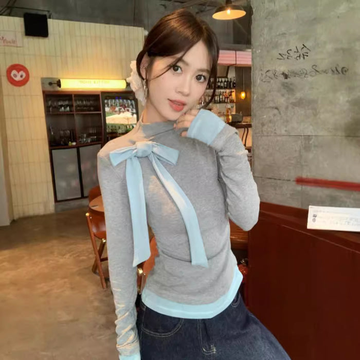 Bow Knot Long Sleeve Top - Fashionnsio