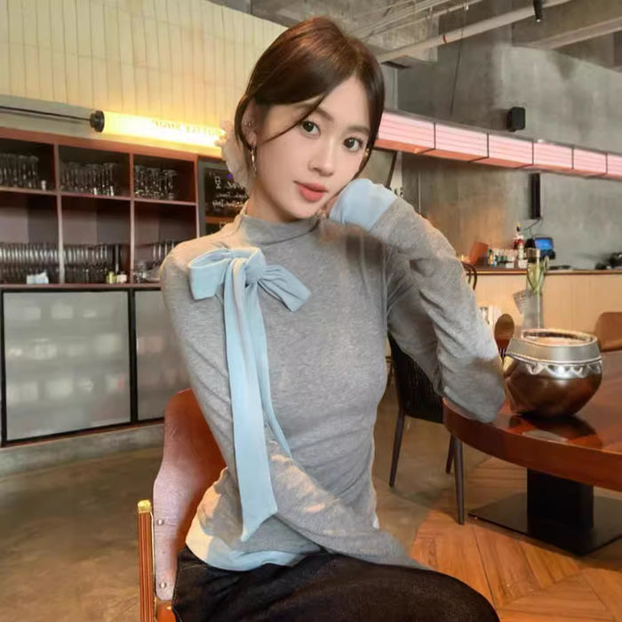 Bow Knot Long Sleeve Top - Fashionnsio