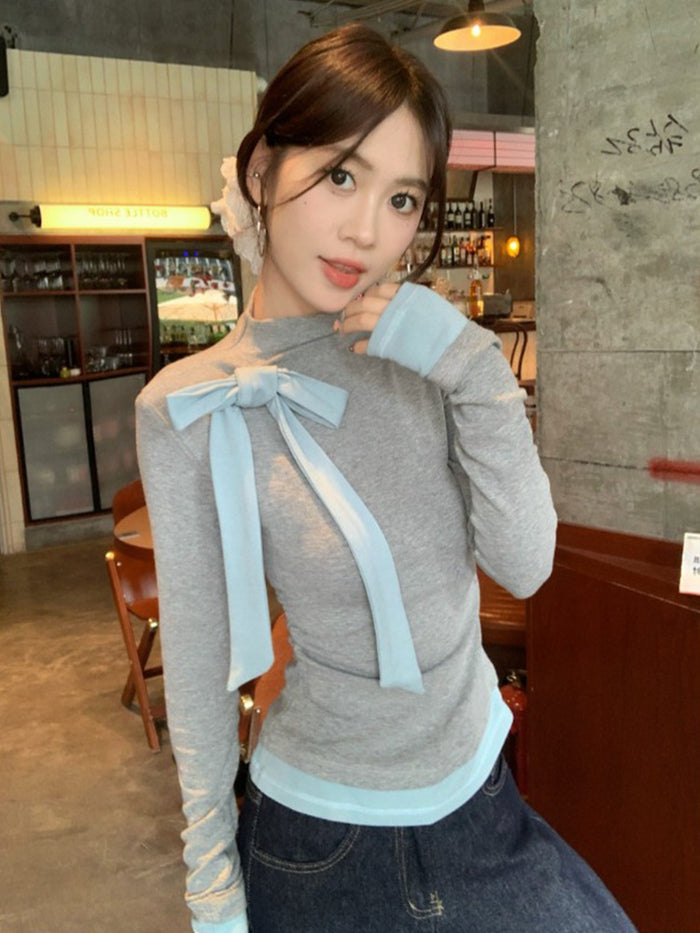 Bow Knot Long Sleeve Top - Fashionnsio