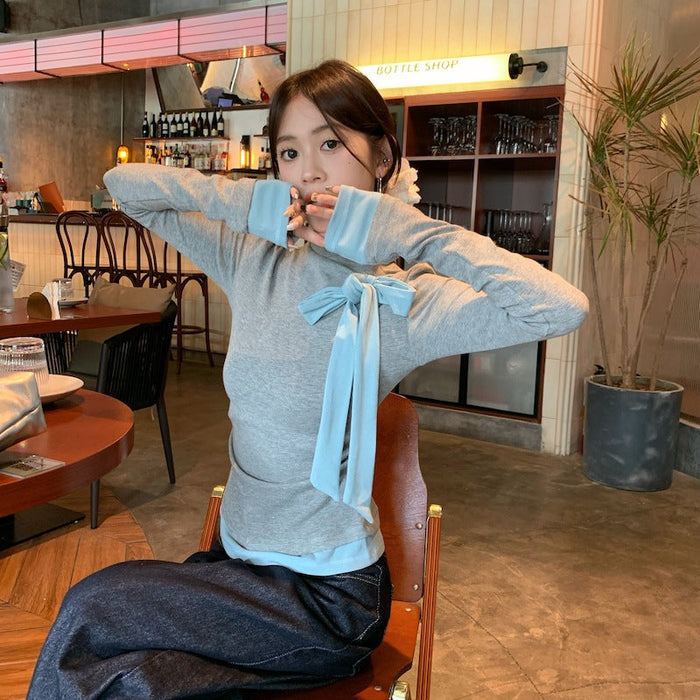 Bow Knot Long Sleeve Top - Fashionnsio