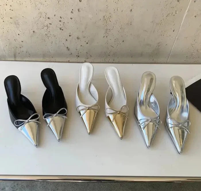 Butterfly Knot Mules Heels fashionnsio