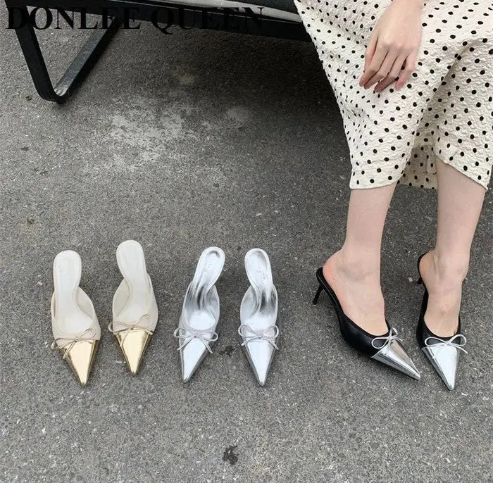 Butterfly Knot Mules Heels fashionnsio