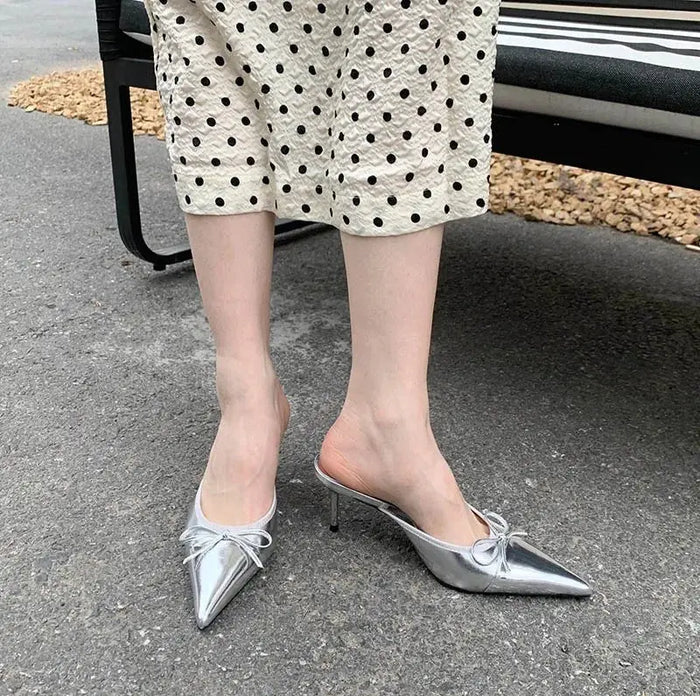 Butterfly Knot Mules Heels fashionnsio
