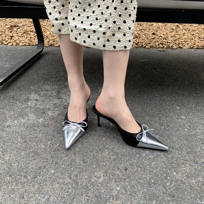 Butterfly Knot Mules Heels fashionnsio