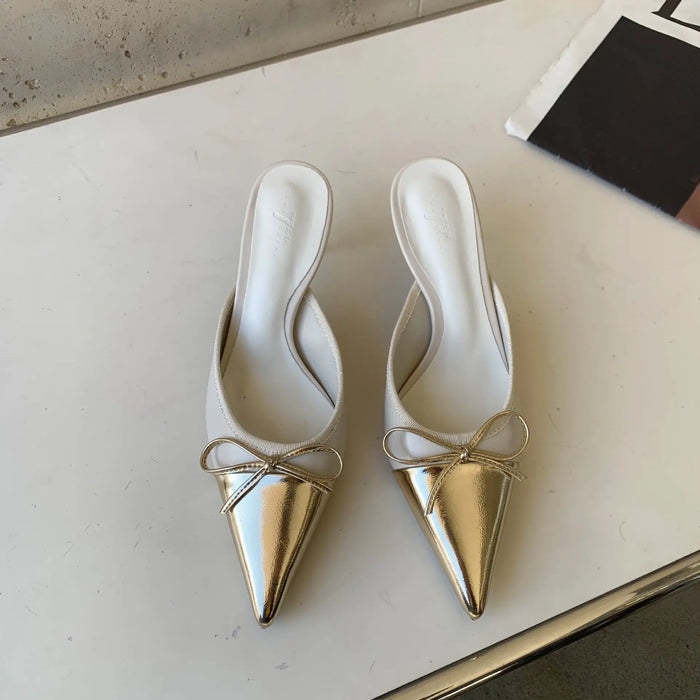 Butterfly Knot Mules Heels fashionnsio