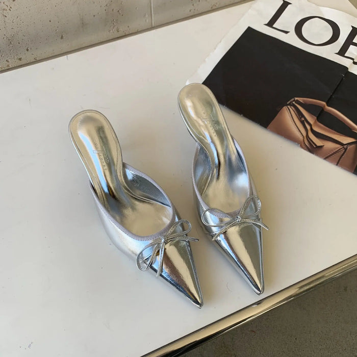 Butterfly Knot Mules Heels fashionnsio