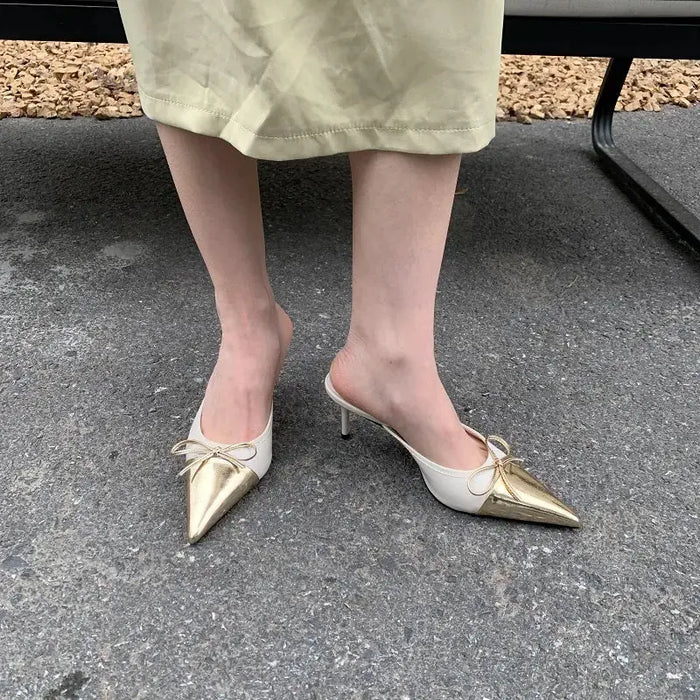 Butterfly Knot Mules Heels fashionnsio
