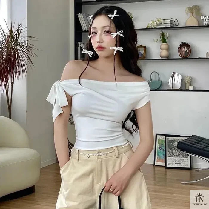 Bow Knot Off Shoulder Top - Fashionnsio