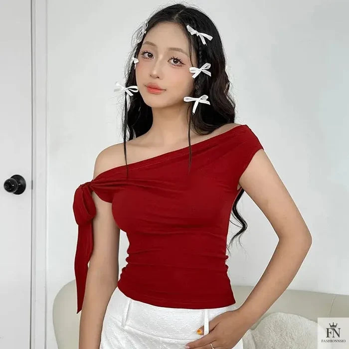 Bow Knot Off Shoulder Top - Fashionnsio