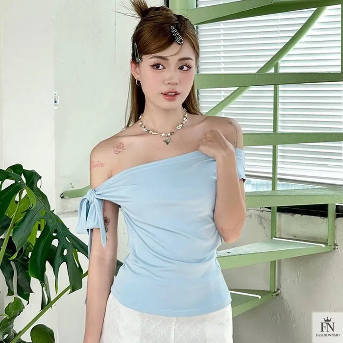 Bow Knot Off Shoulder Top - Fashionnsio