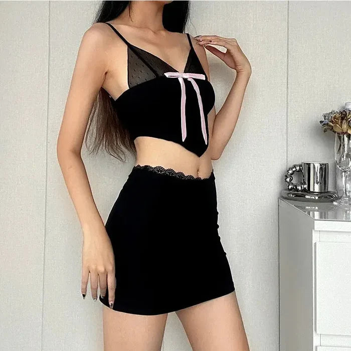 Bow Mesh Tank Top fashionnsio