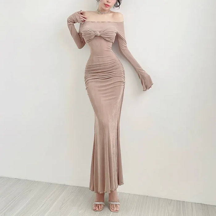 Bow Off Shoulder Long Bodycon Dress fashionnsio