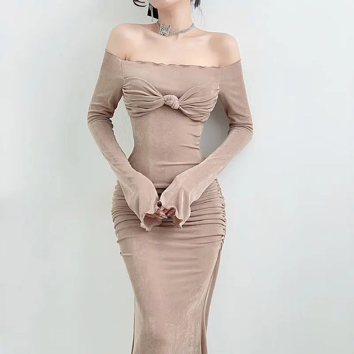 Bow Off Shoulder Long Bodycon Dress fashionnsio