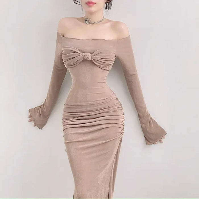 Bow Off Shoulder Long Bodycon Dress fashionnsio