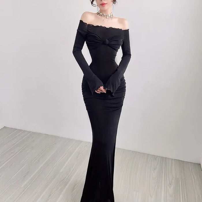 Bow Off Shoulder Long Bodycon Dress fashionnsio
