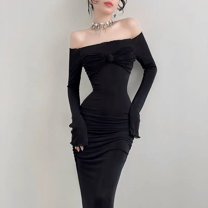 Bow Off Shoulder Long Bodycon Dress fashionnsio