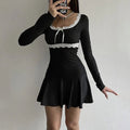 Bow Patchwork Mini Dress fashionnsio