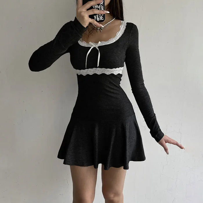 Bow Patchwork Mini Dress fashionnsio