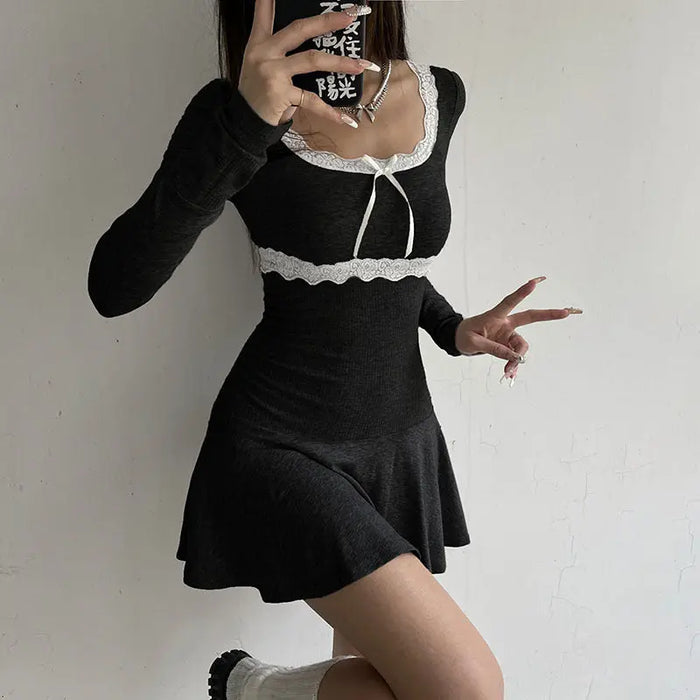 Bow Patchwork Mini Dress fashionnsio