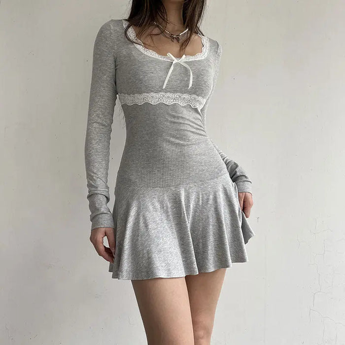 Bow Patchwork Mini Dress fashionnsio