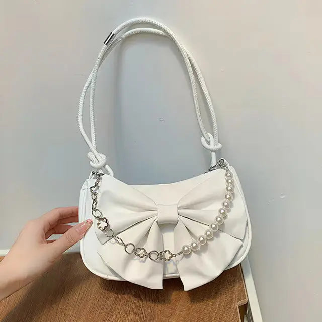 Bow Pearl Chain Shoulder Bags fashionnsio
