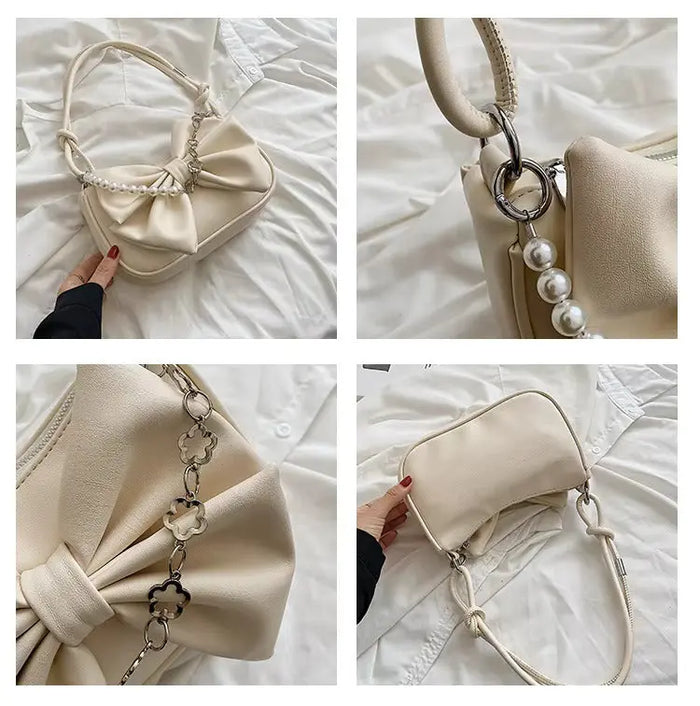 Bow Pearl Chain Shoulder Bags fashionnsio
