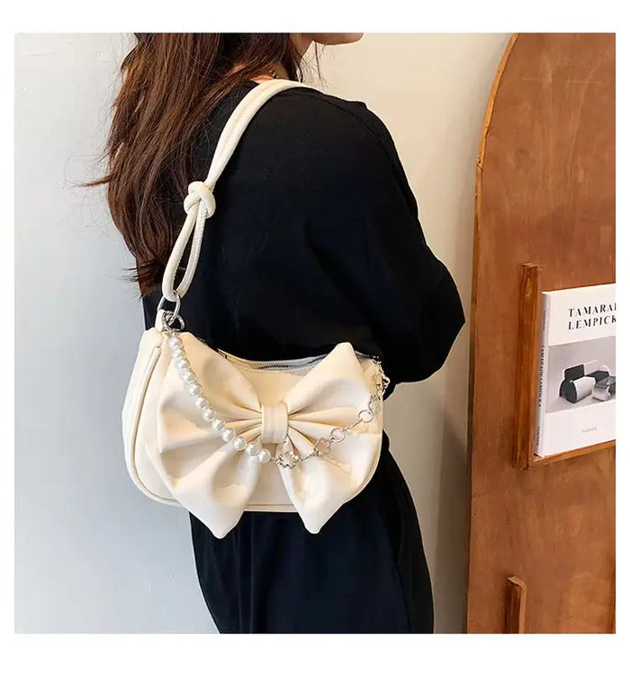 Bow Pearl Chain Shoulder Bags fashionnsio