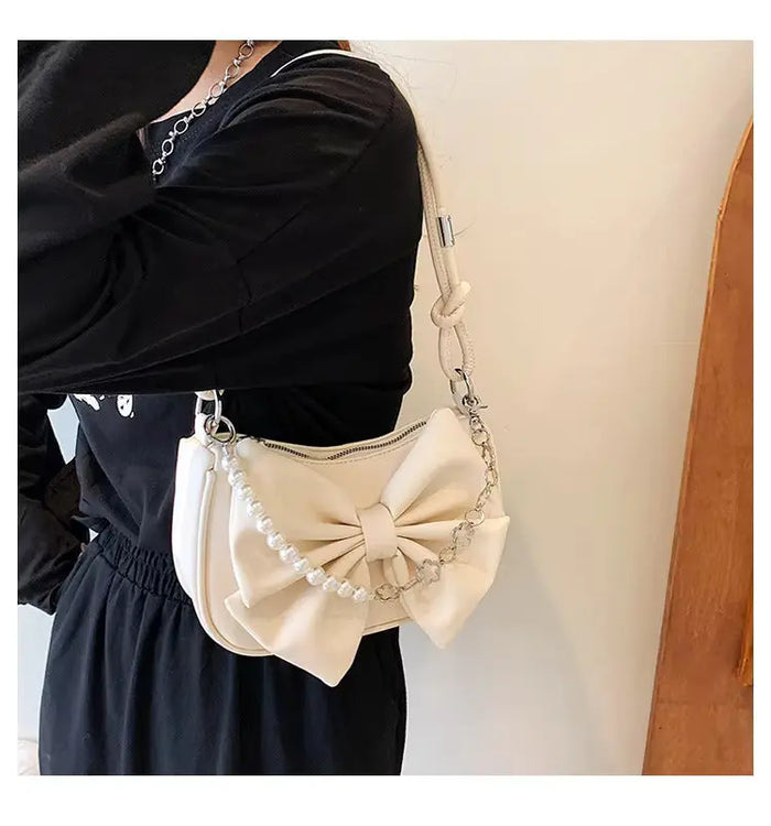 Bow Pearl Chain Shoulder Bags fashionnsio