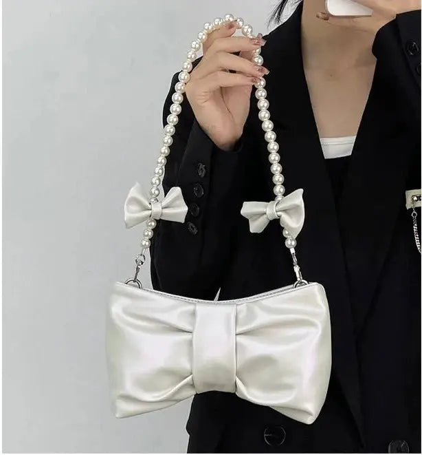 Pearl Bow Shoulder Bags fashionnsio