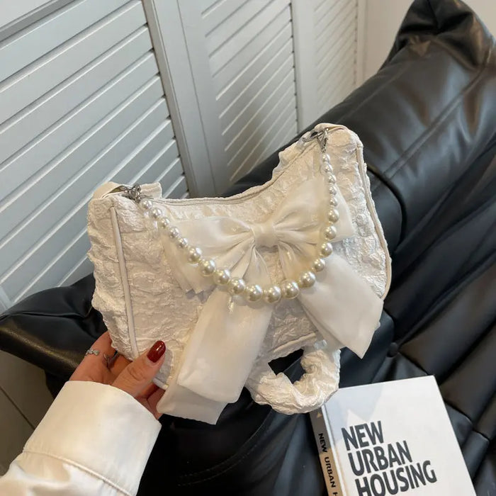 Pearl Bow Lace Shoulder Bags fashionnsio