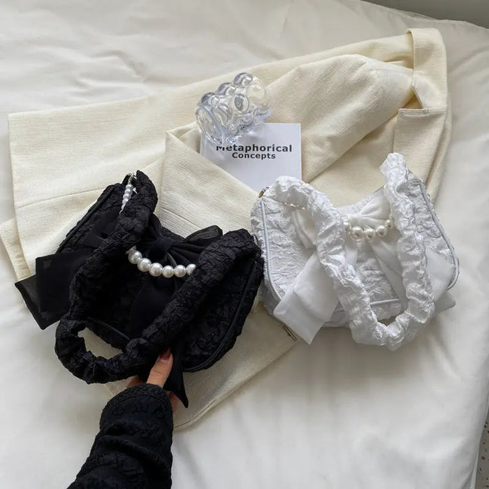 Pearl Bow Lace Shoulder Bags fashionnsio