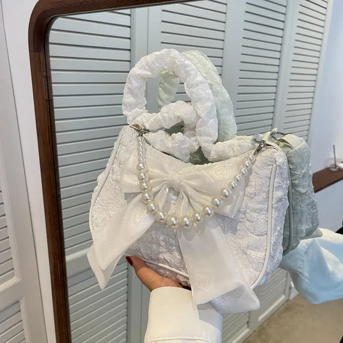 Pearl Bow Lace Shoulder Bags fashionnsio