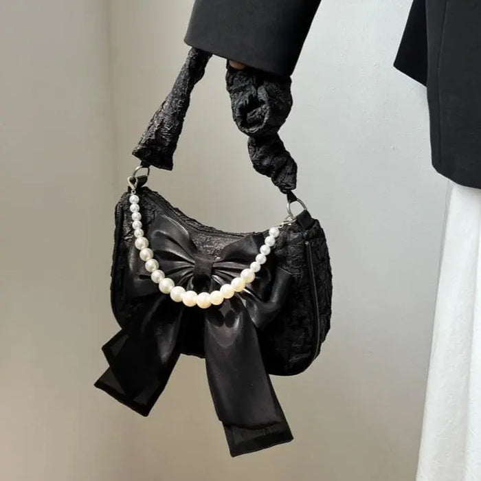 Pearl Bow Lace Shoulder Bags fashionnsio
