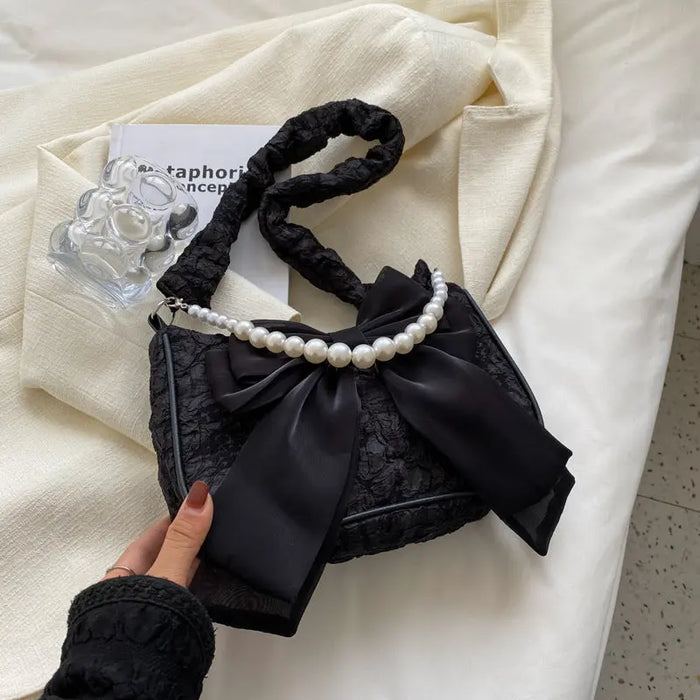 Pearl Bow Lace Shoulder Bags fashionnsio