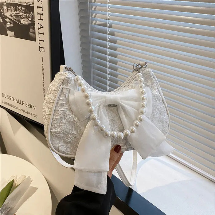 Bow Pearl Mesh Shoulder Bags fashionnsio