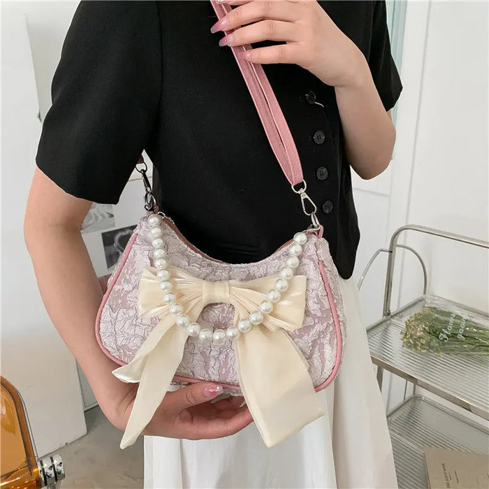 Bow Pearl Mesh Shoulder Bags fashionnsio