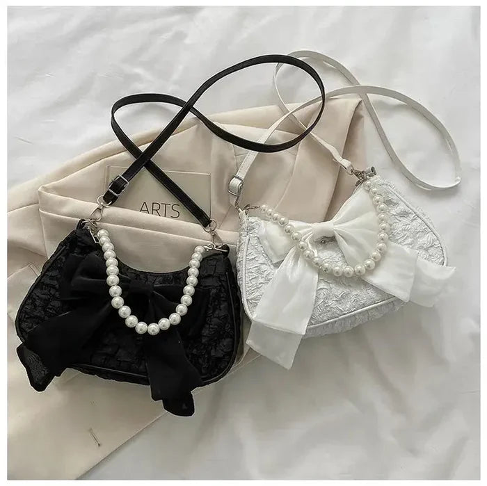 Bow Pearl Mesh Shoulder Bags fashionnsio