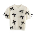 Bow Puff Sleeve Knit Sweater Top fashionnsio