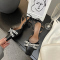 Bow Rhinestone Square Toe Ankle Strap Heels fashionnsio