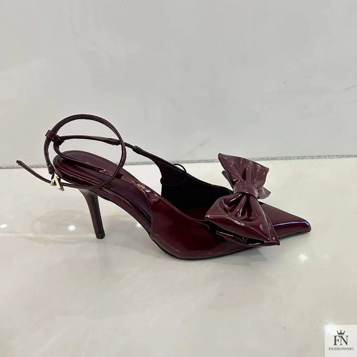 Cherry Red Bowknot Pointed Heels - Fashionnsio