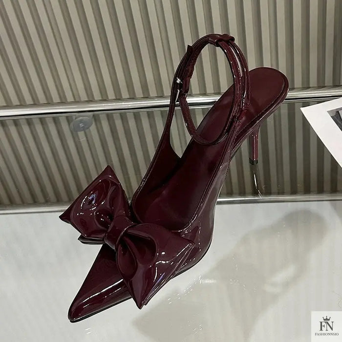 Cherry Red Bowknot Pointed Heels - Fashionnsio