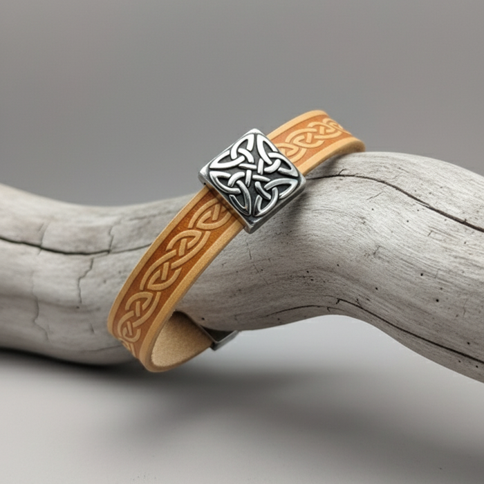 Braden Tan Celtic Cuff Leather Bracelet