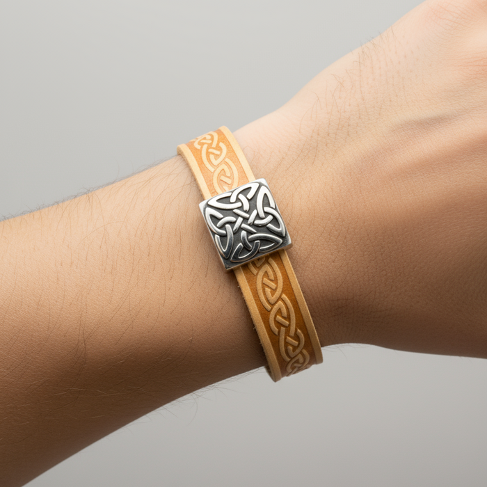 Braden Tan Celtic Cuff Leather Bracelet