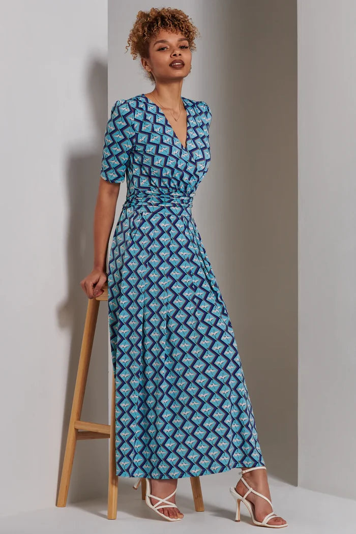 Bree Half Sleeve Jersey Maxi Dress (Green Geo)
