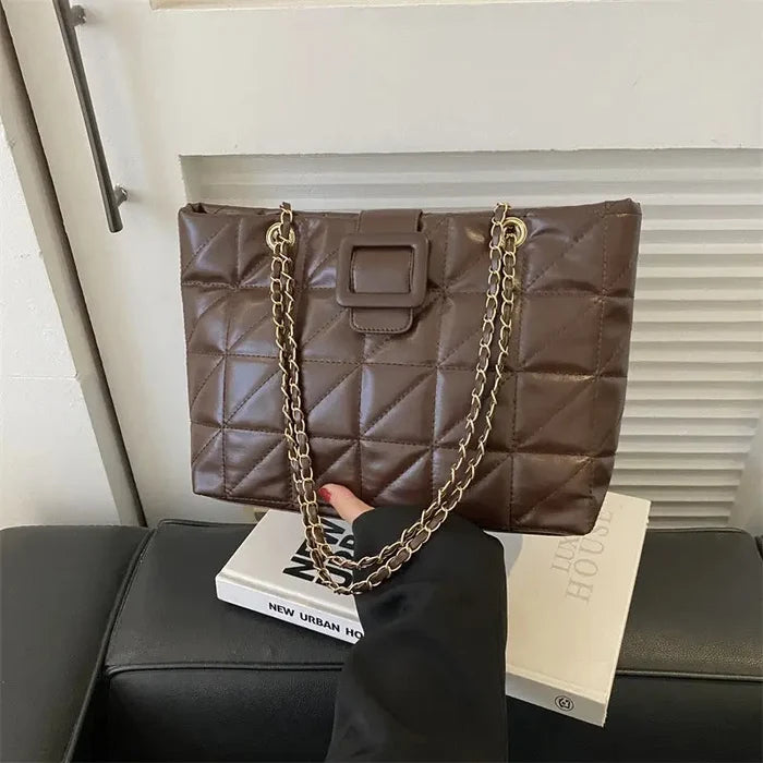 Buckle Chain Large Tote Bags fashionnsio