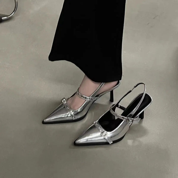 Buckle Strap Pointed Heels fashionnsio