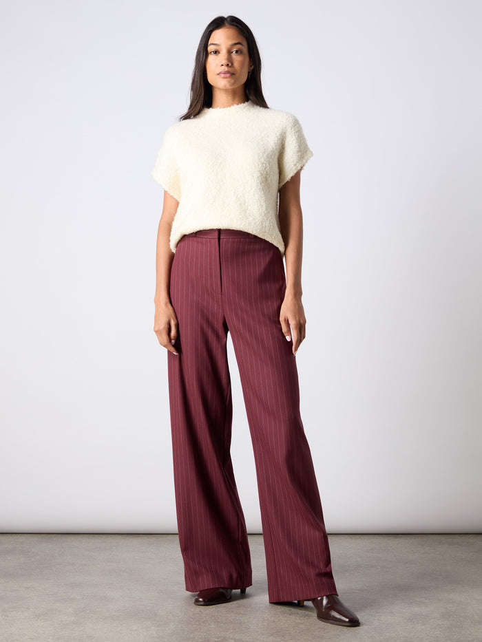 Burgundy Pinstripe Wide Leg Trousers