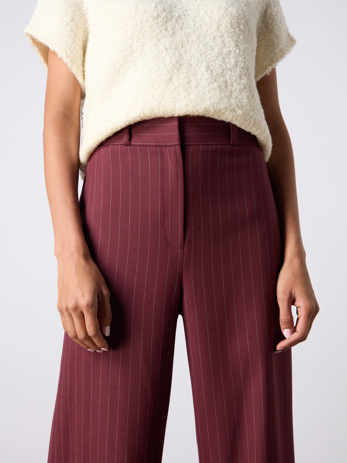 Burgundy Pinstripe Wide Leg Trousers