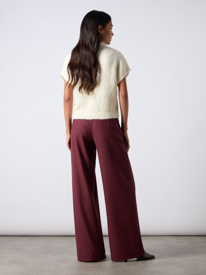 Burgundy Pinstripe Wide Leg Trousers